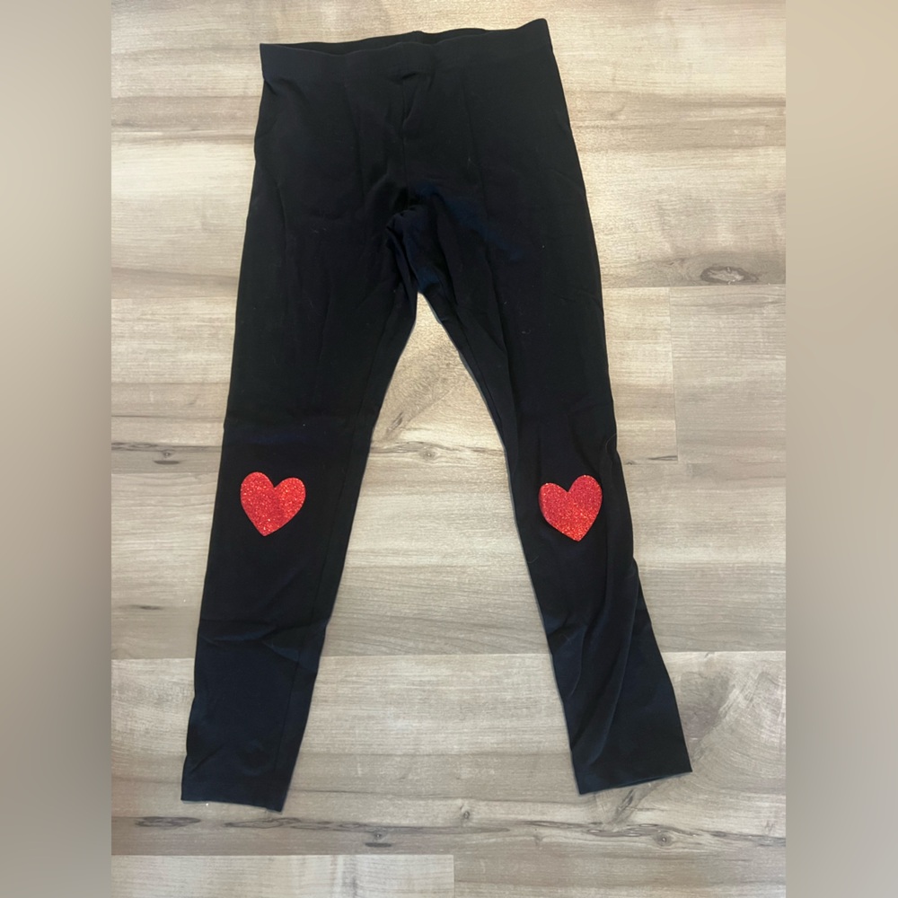 Charming Black Kids Leggings with Red Heart Details